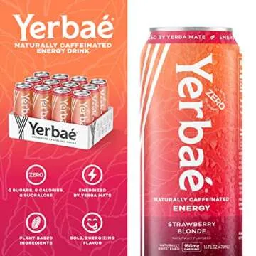 Yerbae Energy Beverage - Strawberry Blonde, 0 Sugar, 0 Calories, 0 Carbs, Energized by Yerba Mate, Plant-Based, Healthy Alternative to Sugary Energy Drinks, 16oz cans (12 Pack)
