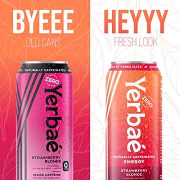 Yerbae Energy Beverage - Strawberry Blonde, 0 Sugar, 0 Calories, 0 Carbs, Energized by Yerba Mate, Plant-Based, Healthy Alternative to Sugary Energy Drinks, 16oz cans (12 Pack)