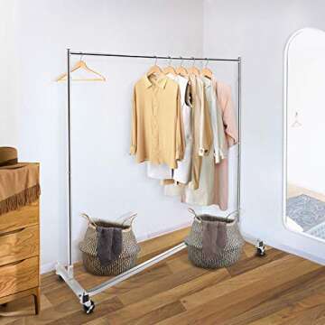 Simple Trending Industrial Grade Z Base Clothes Garment Rack, Heavy Duty Clothing Rolling Rack on Wh...