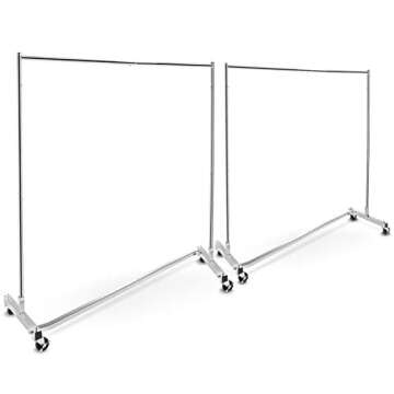 Simple Trending Industrial Grade Z Base Clothes Garment Rack, Heavy Duty Clothing Rolling Rack on Wheels, 400lbs Load with 63" Extra Long Bar, Chrome