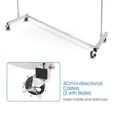 Simple Trending Industrial Grade Z Base Clothes Garment Rack, Heavy Duty Clothing Rolling Rack on Wheels, 400lbs Load with 63" Extra Long Bar, Chrome