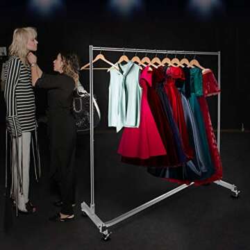 Simple Trending Industrial Grade Z Base Clothes Garment Rack, Heavy Duty Clothing Rolling Rack on Wheels, 400lbs Load with 63" Extra Long Bar, Chrome