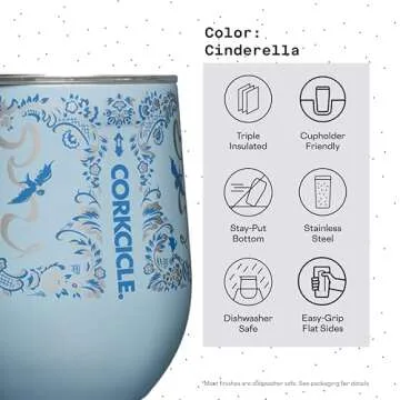 Corkcicle Disney Princess Cinderella Tumbler - 12 oz Insulated Glass