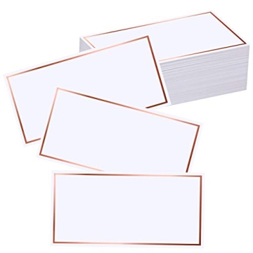 EXQUISS 50 Pcs Place Cards 4”x2” with Rose Gold Foil Border for Food Buffet Party, Name Place Ca...