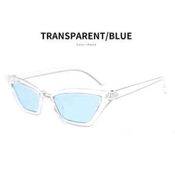 W&Y YING Thin Small Frame Skinny Cat Eye Retro Vintage Sunglasses for Women Colorful Mini Narrow Squ...