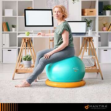 Exercise Ball Chair, Yoga Ball Chair With Resistance Bands, Pregnancy Ball with Stability Base & Pos...