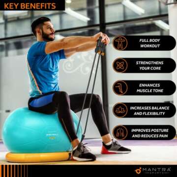 Exercise Ball Chair, Yoga Ball Chair With Resistance Bands, Pregnancy Ball with Stability Base & Poster. Balance Ball Chair Pilates Ball for Fitness, Home Gym, Physio, Birthing, Office & Working Out