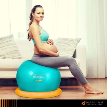 Exercise Ball Chair, Yoga Ball Chair With Resistance Bands, Pregnancy Ball with Stability Base & Poster. Balance Ball Chair Pilates Ball for Fitness, Home Gym, Physio, Birthing, Office & Working Out