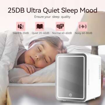 Skincare Fridge With Dimmable LED Mirror, 4L Makeup Mini Fridge for Bedroom, Cosmetics, SkinCare, Cooler & Warmer, Portable Small Refrigerator for Car, Office and Food- White