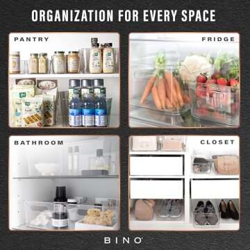 BINO | Plastic Organizer Bins, Large - 4 Pack | The SOHO Collection | Multi-Use | Pantry & Freezer Organizer Bins | Plastic Storage Containers for Home & Kitchen Org