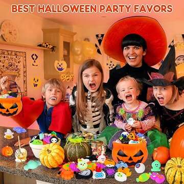 50PCS Halloween Mochi Squishy Toys with Halloween Pumpkin Bucket Halloween Party Favors Trick or Tre...