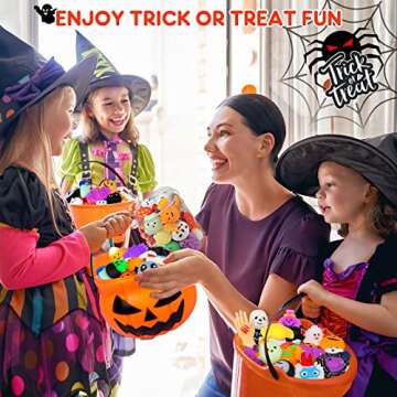 50PCS Halloween Mochi Squishy Toys with Halloween Pumpkin Bucket Halloween Party Favors Trick or Treat Goodie Bag Filler Halloween Decorations Kawaii Squishy Halloween Toys Gifts for Boy Girl Random