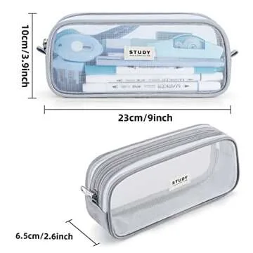 KALIDI Grid Mesh Pencil Case Large Capacity Pencil Case Big Pencil Pouch With Zipper Simple Stationery Bag Aesthetic Pen Bag for School Teen Girl Boy Multi-Purpose bag for office Men Women