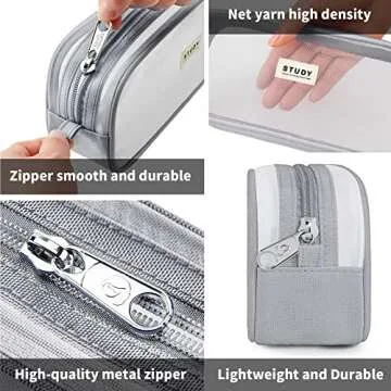 KALIDI Grid Mesh Pencil Case Large Capacity Pencil Case Big Pencil Pouch With Zipper Simple Stationery Bag Aesthetic Pen Bag for School Teen Girl Boy Multi-Purpose bag for office Men Women