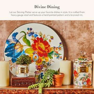 MACKENZIE-CHILDS Enamel Serving Platter, Decorative Serving Platter for Food, 16 Inches, White Flowe...