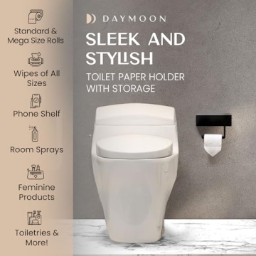 Day Moon™ Matte Black Toilet Paper Holder with Shelf, Wipe Holder for Bathroom Flushable Wipes Dispenser Toilet Paper and Wipes Holder Toilet Paper Holder with Storage, Toilet Paper Holder Wall Mount