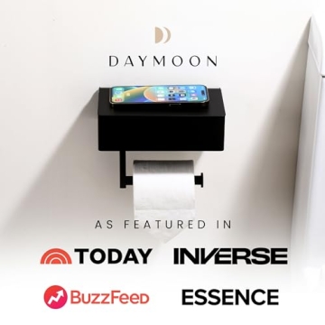 Day Moon™ Matte Black Toilet Paper Holder with Shelf, Wipe Holder for Bathroom Flushable Wipes Dispenser Toilet Paper and Wipes Holder Toilet Paper Holder with Storage, Toilet Paper Holder Wall Mount