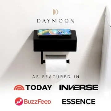 Day Moon™ Matte Black Toilet Paper Holder with Shelf, Wipe Holder for Bathroom Flushable Wipes Dispenser Toilet Paper and Wipes Holder Toilet Paper Holder with Storage, Toilet Paper Holder Wall Mount