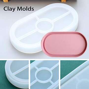 3 Pack Resin Tray Mold, Oval Coaster Epoxy Resin Casting Mould DIY Jewelry Tray Dishes for Craft Jewelry Storage Office Home Decoration