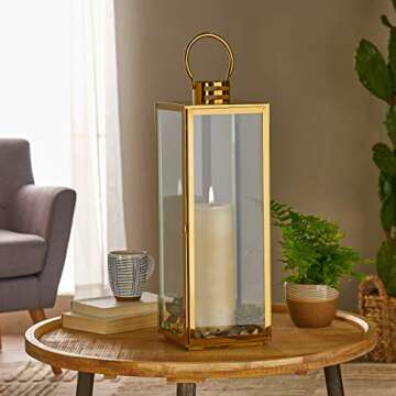 Great Deal Furniture 24" Modern Stainless Steel Lantern, Gold