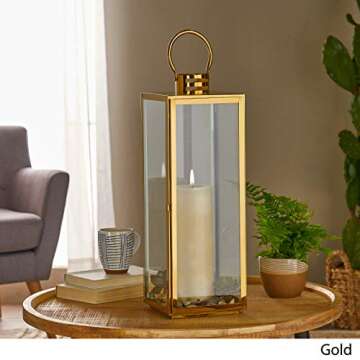 Great Deal Furniture 24" Modern Stainless Steel Lantern, Gold