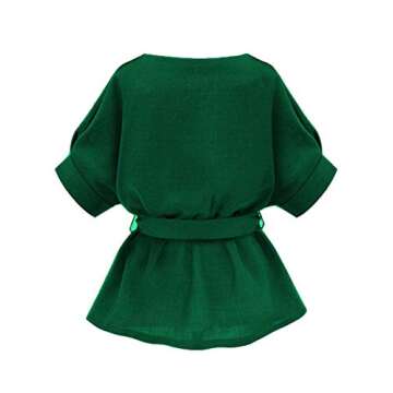 Milumia Women's Casual V Neckline Self Tie Short Sleeve Work Blouse Tunic Tops Green Medium