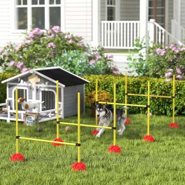 PawHut 4 Piece Dog Agility Course Backyard Set, Dog Agility Training Equipment with 4 Height Adjusta...