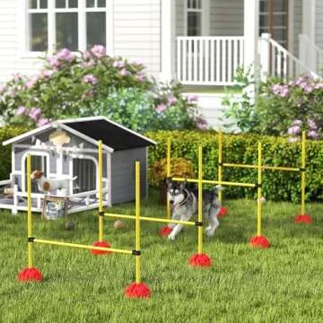PawHut 4 Piece Dog Agility Course Backyard Set, Dog Agility Training Equipment with 4 Height Adjusta...