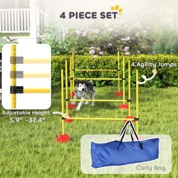 PawHut 4 Piece Dog Agility Course Backyard Set, Dog Agility Training Equipment with 4 Height Adjustable Dog Agility Jumps, Carry Bag, Dog Obstacle Course Outdoor Games, Yellow