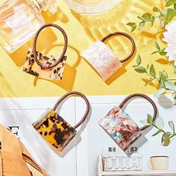 WILLBOND 4 Pieces Acrylic Ponytail Cuff Decorative Acetate Ponytail Holder Tortoise Shell Hair Cuff Hair Ties French Leopard Design Elastic Rubber Band Ponytail Accessories Women(Sweet Color)