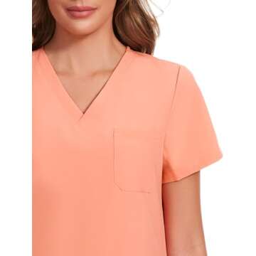 COZYFIT Scrubs for Women Set - Stretch V-Neck Scrub Top & Jogger Pant with 8 Pockets, Yoga Waistband, Anti Wrinkle, Slim Fit Women Scrubs - Coral Red, XS, Tall