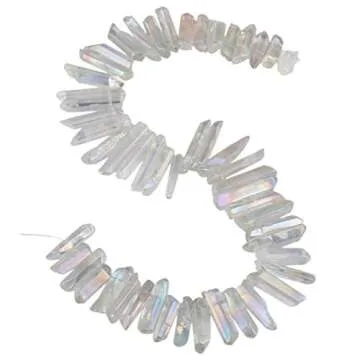 SUNYIK Angel Aura Titanium Coated Crystal Points Quartz Sticks Spikes Point Beads 15 inch Strand Drilled