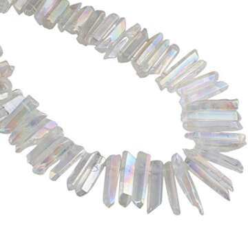 SUNYIK Angel Aura Titanium Coated Crystal Points Quartz Sticks Spikes Point Beads 15 inch Strand Drilled