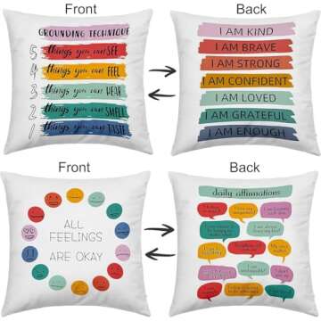 Dibor 18x18 Inspirational Throw Pillow Covers Set of 4 for Mental Wellness Decor