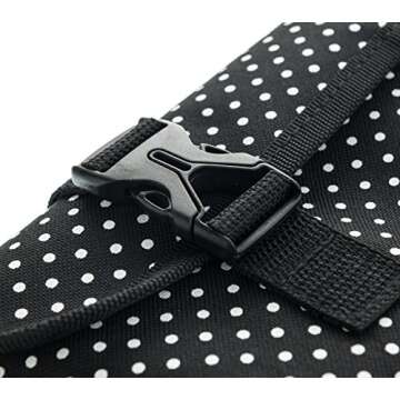 Hanging Toiletry Bag for Women ODESSA. Ideal for Storing Cosmetics, Makeup and Jewelry in an Organized Way. Large Size, Various Compartments. Black with White Polka Dots.