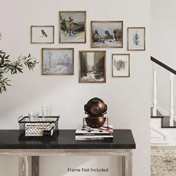 Rustic Snowy Winter Wall Decor - Vintage Farmhouse Holiday Room Decor - Christmas Wall Art - Boho French Country Bathroom Poster Print - Aesthetic Botanical Picture - Art Set of 7 Neutral Gallery Wall