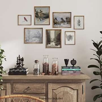 Rustic Snowy Winter Wall Decor - Vintage Farmhouse Holiday Room Decor - Christmas Wall Art - Boho French Country Bathroom Poster Print - Aesthetic Botanical Picture - Art Set of 7 Neutral Gallery Wall