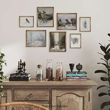 Rustic Snowy Winter Wall Decor - Vintage Farmhouse Holiday Room Decor - Christmas Wall Art - Boho French Country Bathroom Poster Print - Aesthetic Botanical Picture - Art Set of 7 Neutral Gallery Wall