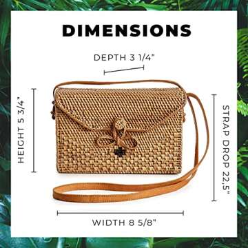 New Rattan Bags for Women - Handmade Wicker Woven Purse Handbag Circle Boho Bag Bali (Square Bow)