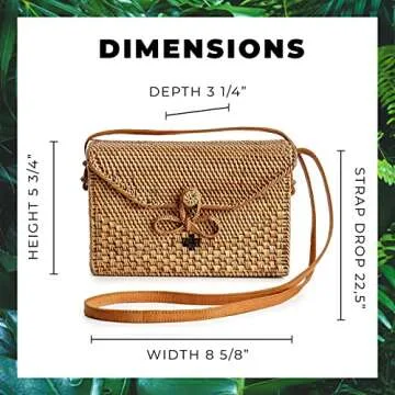 New Rattan Bags for Women - Handmade Wicker Woven Purse Handbag Circle Boho Bag Bali (Square Bow)