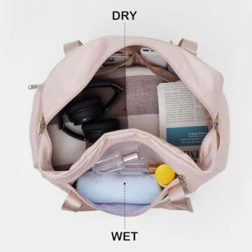 LONG VACATION Women's Travel Duffel Bag with Toiletry Bag, Sports Gym Bag Weekendeer Carry-on Tote with Shoe Compartment and Wet Pocket, Yoga Bag Fit 17.3inch Laptop (PINK, 21-inch)