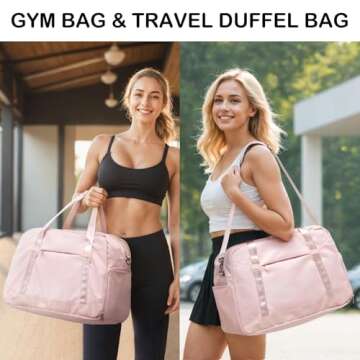 LONG VACATION Women's Travel Duffel Bag with Toiletry Bag, Sports Gym Bag Weekendeer Carry-on Tote with Shoe Compartment and Wet Pocket, Yoga Bag Fit 17.3inch Laptop (PINK, 21-inch)