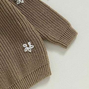 YOKJZJD Newborn Toddler Baby Girl Chunky Knit Sweater Flower Warm Sweatshirt Long Sleeve T-Shirt Knitted Fall Winter Clothes (Khaki, 3-4 Years)