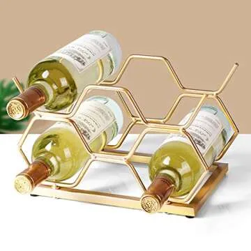 Drincarier Countertop Wine Rack - 5 Bottle Freestanding Modern Gold Metal Small Wine Rack - Tabletop Wine Holder Stand for Cabinet, Pantry, Wine Bottle Storage…