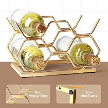Drincarier Countertop Wine Rack - 5 Bottle Freestanding Modern Gold Metal Small Wine Rack - Tabletop Wine Holder Stand for Cabinet, Pantry, Wine Bottle Storage…