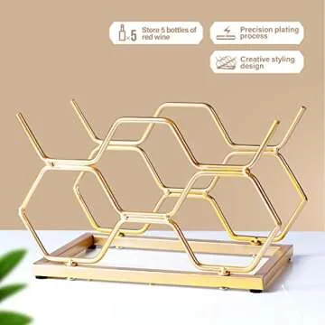 Drincarier Countertop Wine Rack - 5 Bottle Freestanding Modern Gold Metal Small Wine Rack - Tabletop Wine Holder Stand for Cabinet, Pantry, Wine Bottle Storage…