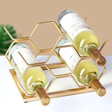 Drincarier Countertop Wine Rack - 5 Bottle Freestanding Modern Gold Metal Small Wine Rack - Tabletop Wine Holder Stand for Cabinet, Pantry, Wine Bottle Storage…
