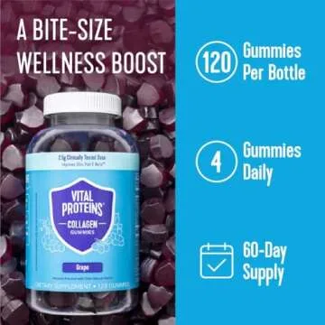 Vital Proteins Collagen Gummies, 2.5g of Clinically-Tested Collagen for Hair, Skin, Nails & Wrinkles, 120 ct, 30-Day Supply, Grape Flavor