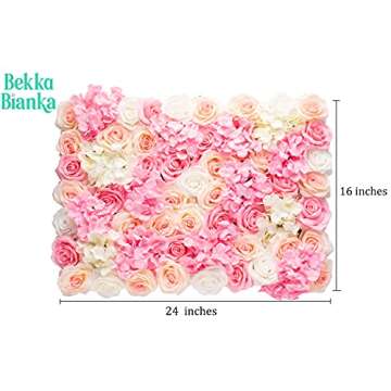 Flowers Wall Panel 3D Flower Wall Decor 4 PCs (11 sqft) Silk Flowers for Wedding Backdrop, Event Dec...