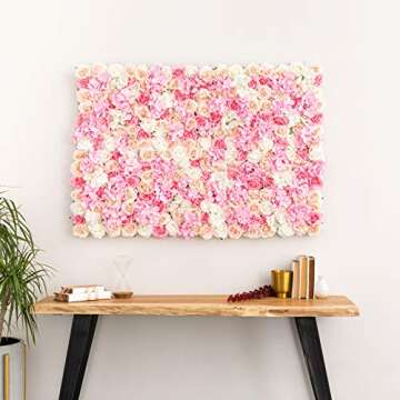 Flowers Wall Panel 3D Flower Wall Decor 4 PCs (11 sqft) Silk Flowers for Wedding Backdrop, Event Decor, Bridal Shower, Baby Girls Room, Nursery, Rose Wall, Pink Room Decor (Premium Flowers Panel)